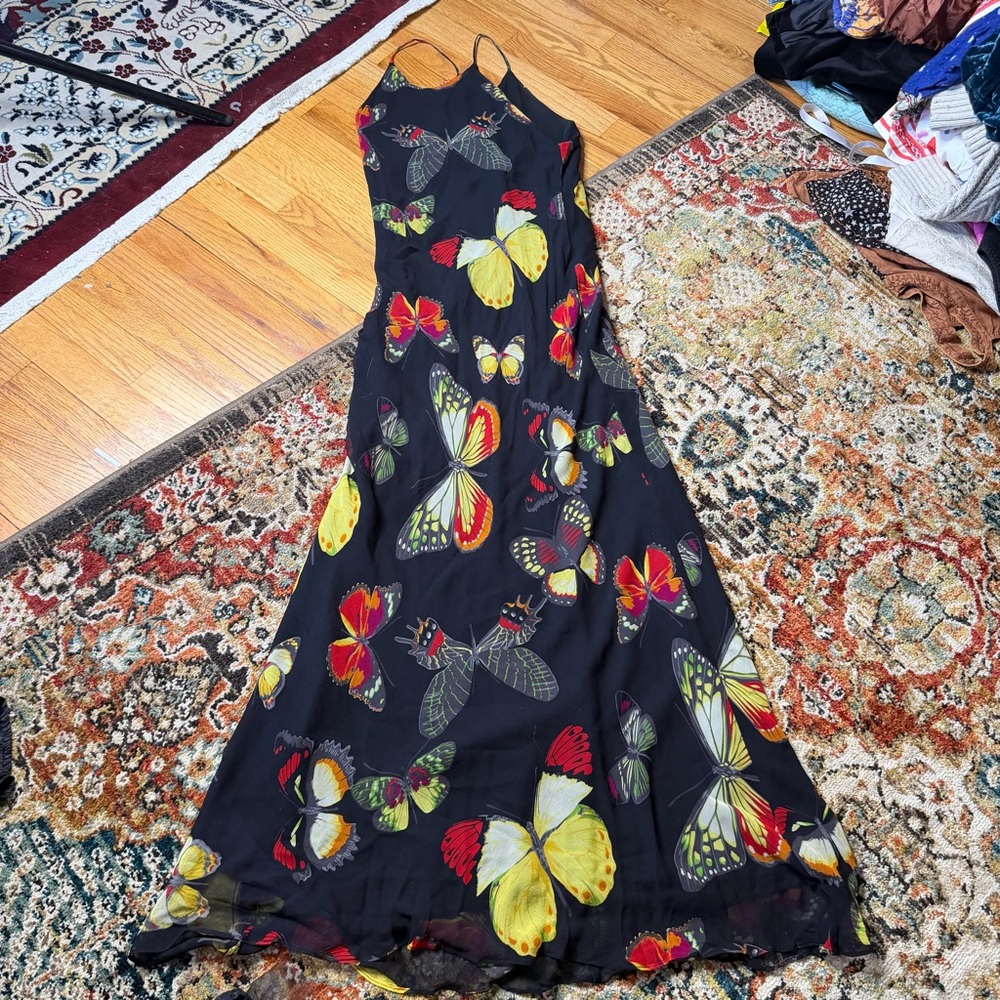 Vintage rare cache Butterfly Print Slip Dress